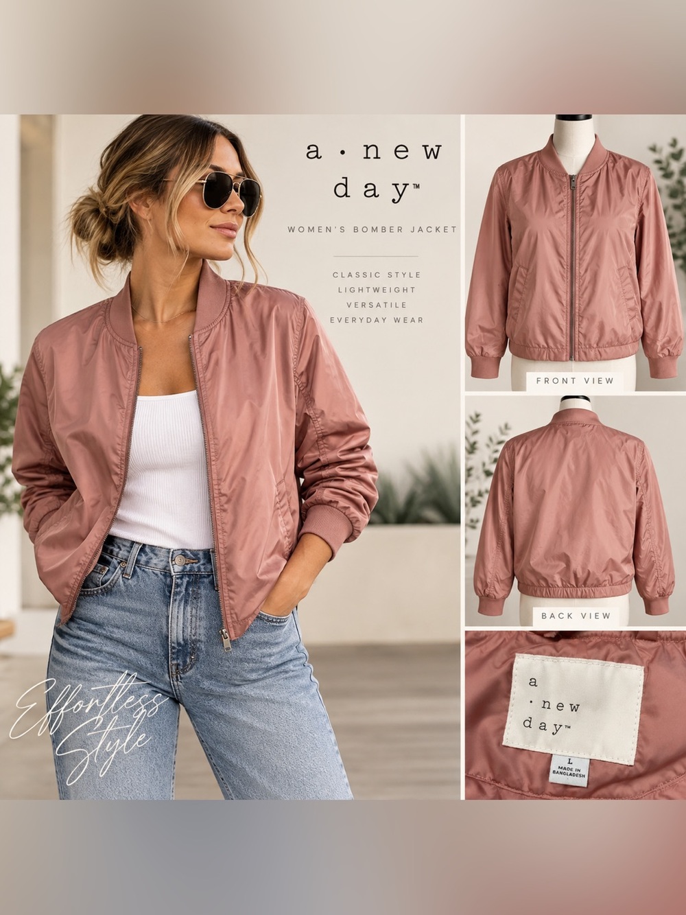 a new day Dusty Rose Bomber Jacket